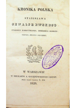 Zbiór Pisarzow Polskich Część III Tom IX Kronika Polska 1829 r.