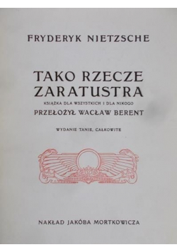 Tako rzecze Zaratustra reprint z 1907 r