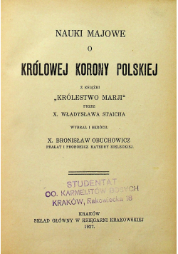 Nauki majowe o Królowej Korony Polskiej 1927 r.