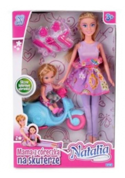 Lalka Natalia mama z córeczką na skuterze 29cm