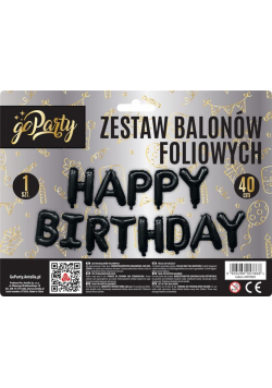 Zestaw balonów foliowych Happy Birthday czarne