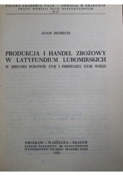 Produkcja i handel zbożowy w latyfundium Lubomirskich