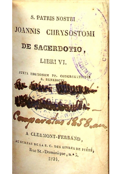 Joannis Chrystostomi de Sacerdotio Libri VI 1834r