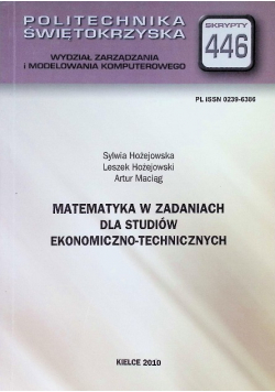 Matematyka w zadaniach dla studiów ekonomiczno technicznych