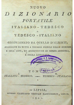Nuovo Dizionario Portatile Italiano Tedesco tom I i II 1801r