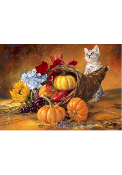 Puzzle 1000 Martwa natura z kotkiem w tle
