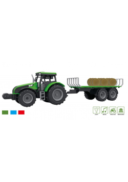 Traktor z przyczepą z belami, dźwiękami i światłem