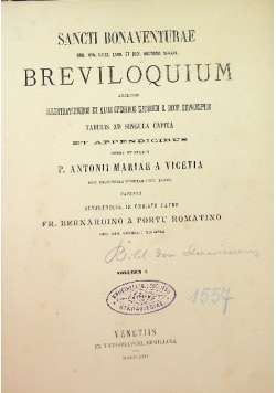 Sancti Bonaventurae Breviloquium Volumen I 1874r