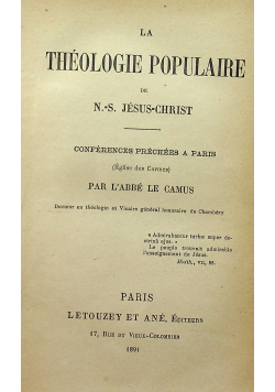 La theologie populaire 1891 r.