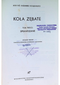 Koła zębate Tom III  sprawdzanie