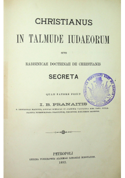 Christianus in Talmude iudaeorum 1892 r.