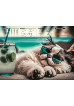 Mata na biurko z nadrukiem chillout cat