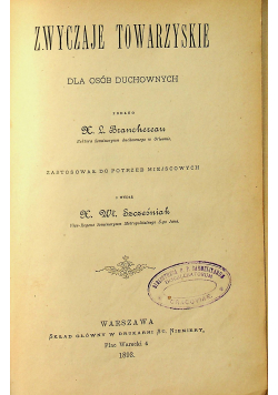 Zwyczaje Towarzyskie dla osób duchownych 1893 r.