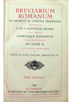 Breviarium Romanum Pars Hiemalis 1928 r
