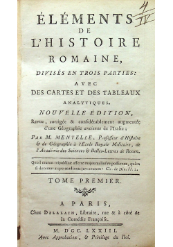 Elements de L' Histoire Romaine Tome premier  1773