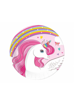 Talerzyki papierowe Unicorn Rainbow 20cm 8szt