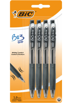 Długopis BIC Bu3 Grip czarny blister 4szt.