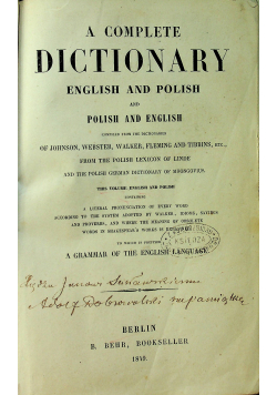 Dokładny słownik angielsko polski 1849r