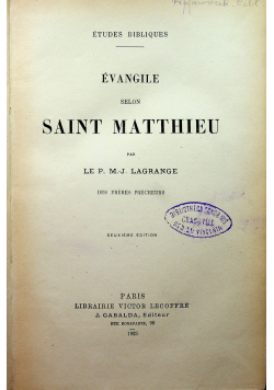 Evangile selon Saint Matthieu 1923 r