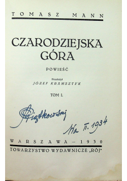 Czarodziejska góra Tom I 1930 r.