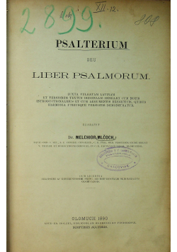 Psalterium Seu Liber Psalmorum 1890 r