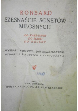 Ronsard Szesnaście Sonetów miłosnych 1922 r
