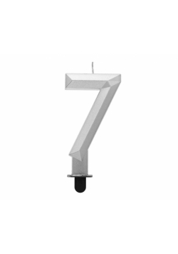 Świeczka cyferka 7 - Diament metalik srebrny 7,6cm