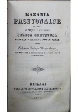 Kazania Passyonalne 1843 r