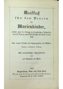 Handbuch fur den Verein der Marienkinder 1901 r.