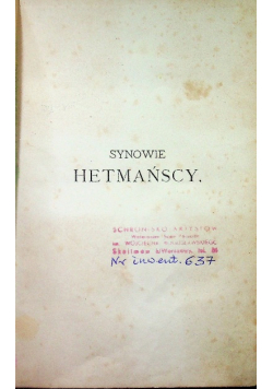 Synowie Hetmańscy Tom 1, 1877 r.