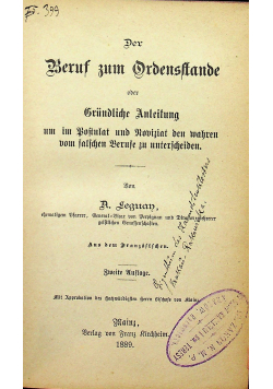 Der beruf zum Ordensstande 1889 r