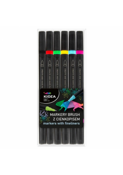 Markery Brush z cienkopisem 6 kolorów Kidea