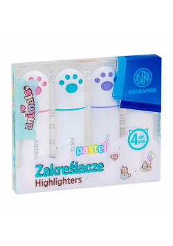 Zakreślacze z łapkami Astrapen Animals pastelowe 4 kolory