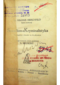 Sexualizm a kryminalistyka, 1923 r.
