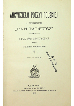 Pan Tadeusz Arcydzieło poezyi Polskiej