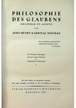 Philosophie Des Glaubens 1921r.
