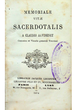 Memoriale vitae Sacerdotalis a Claudio Arvisenet 1874 r.