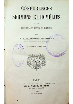 Conferences Sermons et Homelies 1865 r.