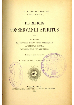 De Mediis Conservandi Spiritus 1884 r