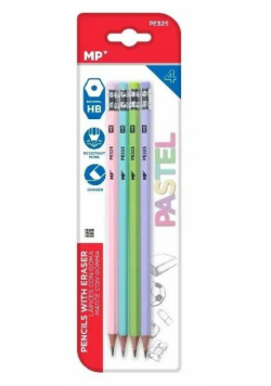 Ołówek z gumką HB 4szt pastel