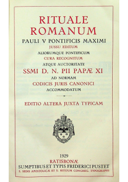 Rituale Romanum Editio Altera Juxta Typicam 1929 r.