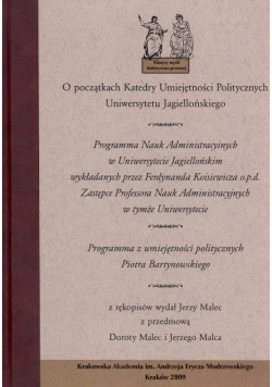 O początkach Katedry Umiejętności Politycznych Uniwersytetu Jagiellońskiego