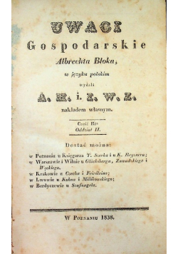 Blok uwagi gospodarskie w języku polskim Część II ga Oddział II 1838 r.