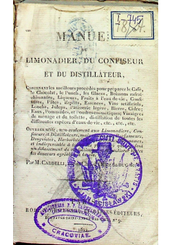 Manuel du Limonadier du Confiseur et du Distillateur 1822 r.