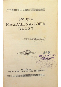 Święta Magdalena Zofja Barat 1925 r.