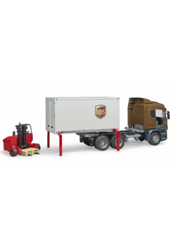 Scania R kontener UPS + wózek widłowy z paletami