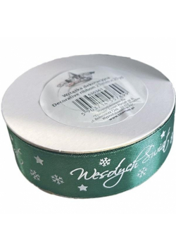 Wstążka satynowa Wesołych Świąt 25mm zielona