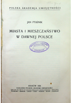 Miasta i Mieszczaństwo w Dawnej Polsce 1934 r