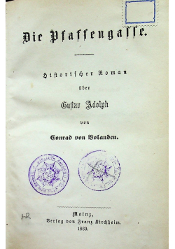 Gustav Adolph Historischer Roman Tom 3 Die Pfaffengasse 1869 r