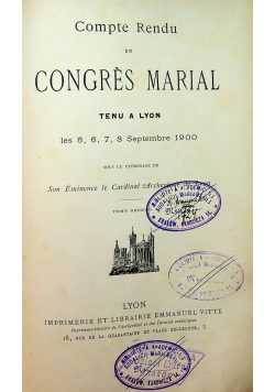 Compte Rendu du Congres Marial  1900 r